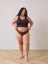 Free Label racerback Goldie bamboo bra in Cold Brew. Made in Canada.