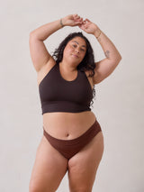 Free Label racerback Goldie bamboo bra in Cold Brew. Made in Canada.