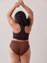 Free Label racerback Goldie bamboo bra in Cold Brew. Made in Canada.
