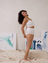 Free Label White Carrie Bra. Slow fashion canadian made spaghetti strap bamboo bra.