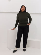 canadian made mock neck long sleeve dark green