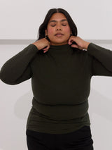 canadian made mock neck long sleeve dark green
