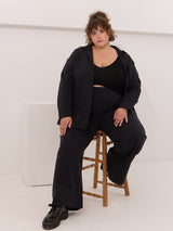 Wide leg black organic cotton pant plus size