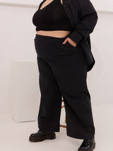 Wide leg black organic cotton pant plus size