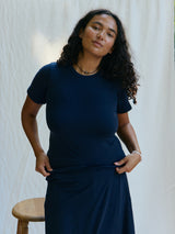 Free Label navy jenie tee, slim fit natural fiber shirt