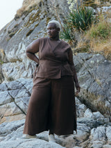 Free Label brown woods linen rai crop, plus size linen crop pant