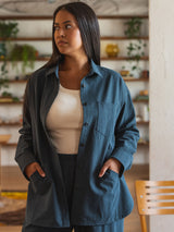 Free Label organic cotton crepe utility jacket navy blue