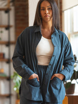 Free Label organic cotton crepe utility jacket navy blue