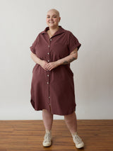 Ethically made button down dress, nursing friendly, plus size inclusive, t-shirt dress