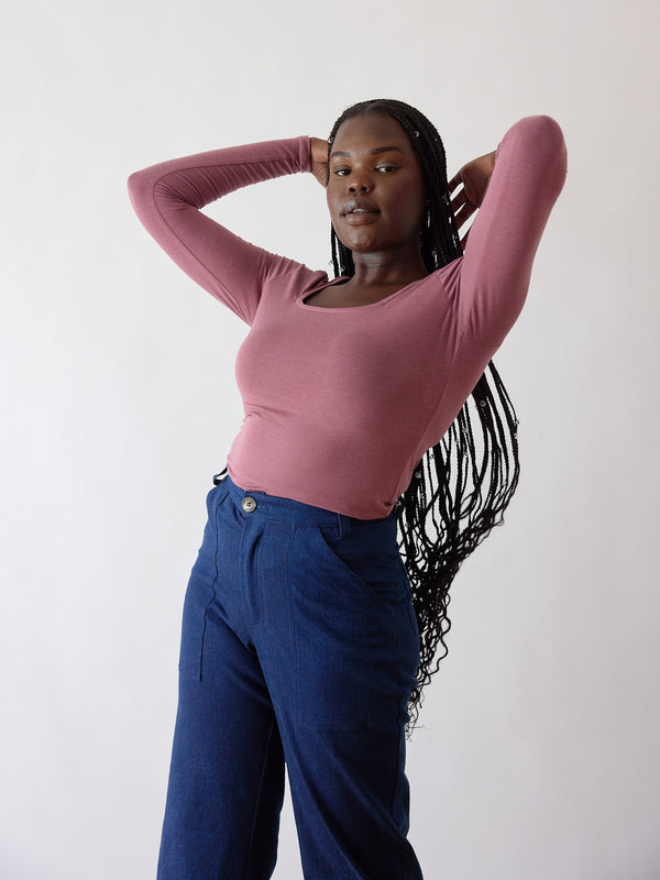 Squareneck Longsleeve Top - Pink - Ethical Manufacturing - Made in Canada