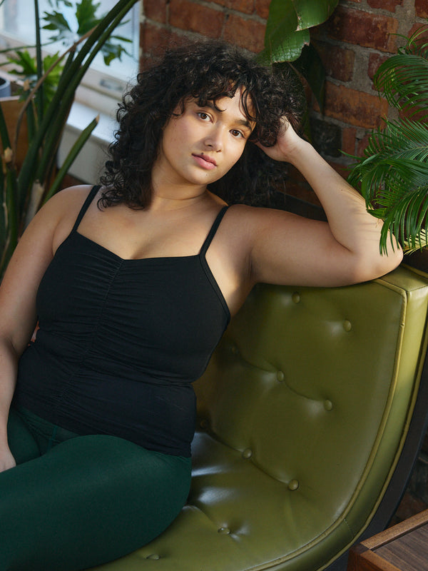 Plus Size tank top - Made in Vancouver - Adjustable straps and ruching down the middle - built in shelf bra 