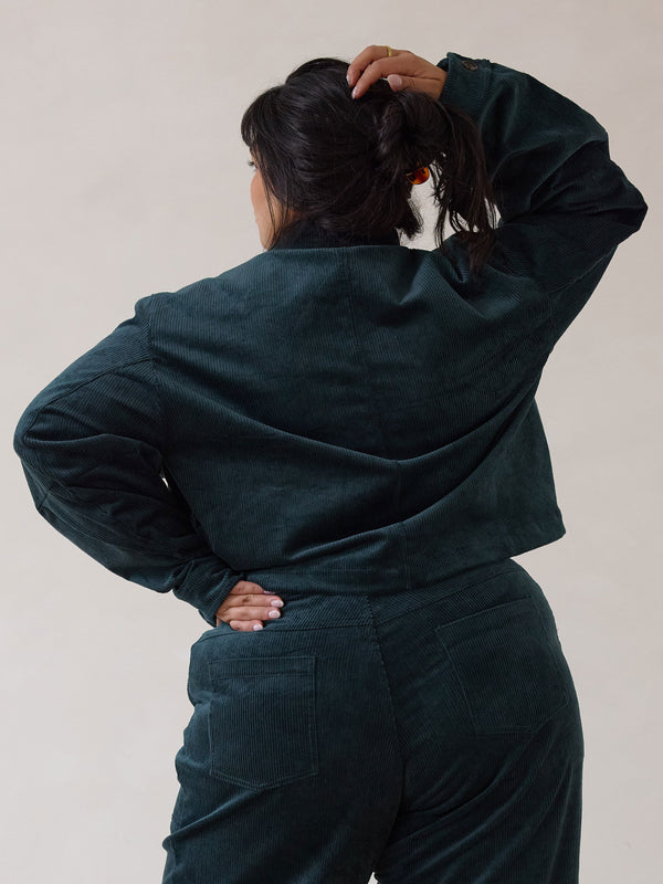 Free Label plus size corduroy crop jacket in emerald colour
