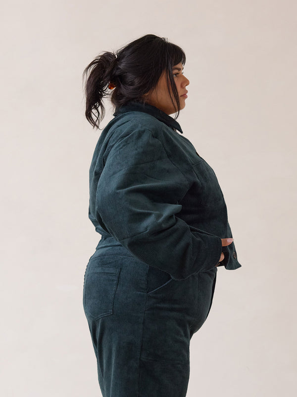 Free Label plus size corduroy crop jacket in emerald colour
