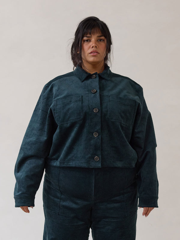 Free Label plus size corduroy crop jacket in emerald colour