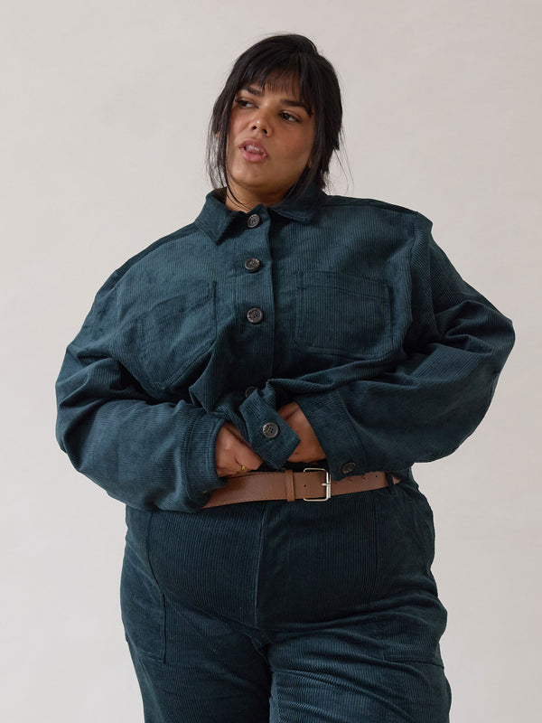 Free Label plus size corduroy crop jacket in emerald colour
