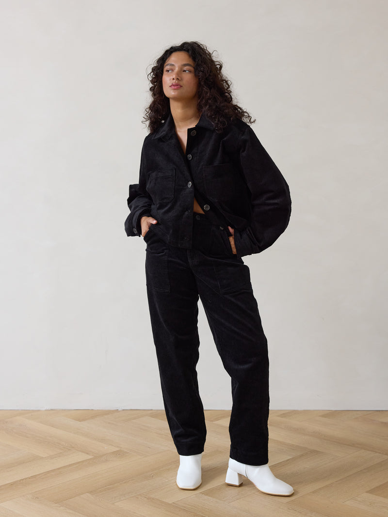 BLack Corduroy Straight leg pant made in Canada Free Label slow fashion