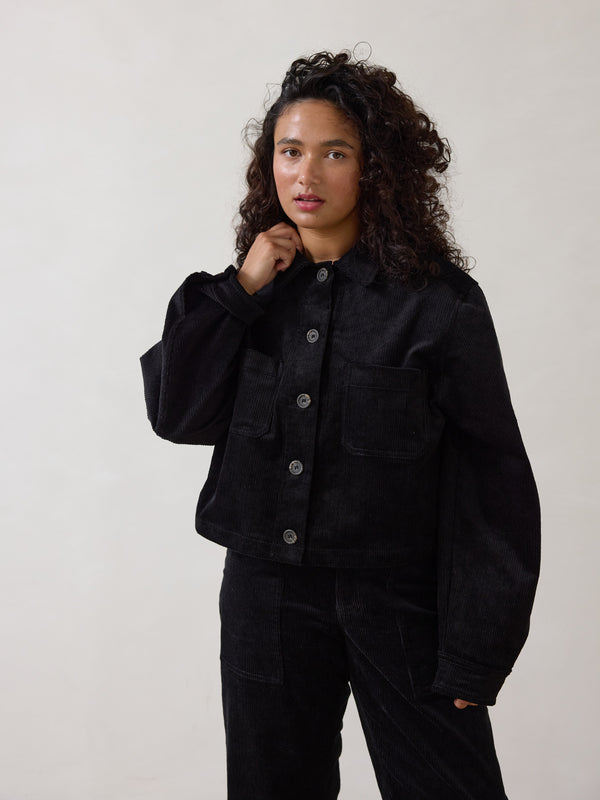 Free Label cropped boxy corduroy jacket with a cuff, made in canada