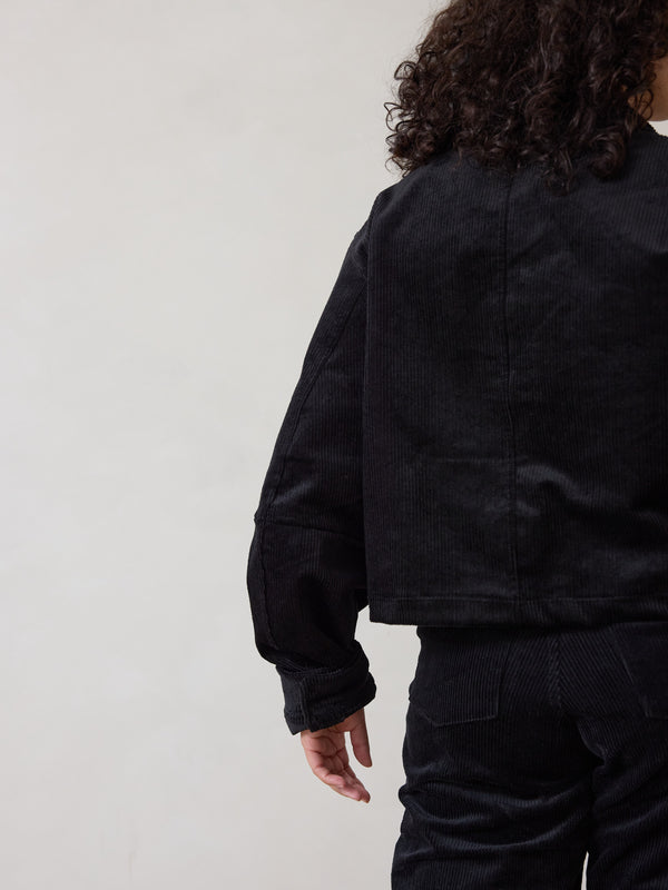 Free Label cropped boxy corduroy jacket with a cuff, made in canada