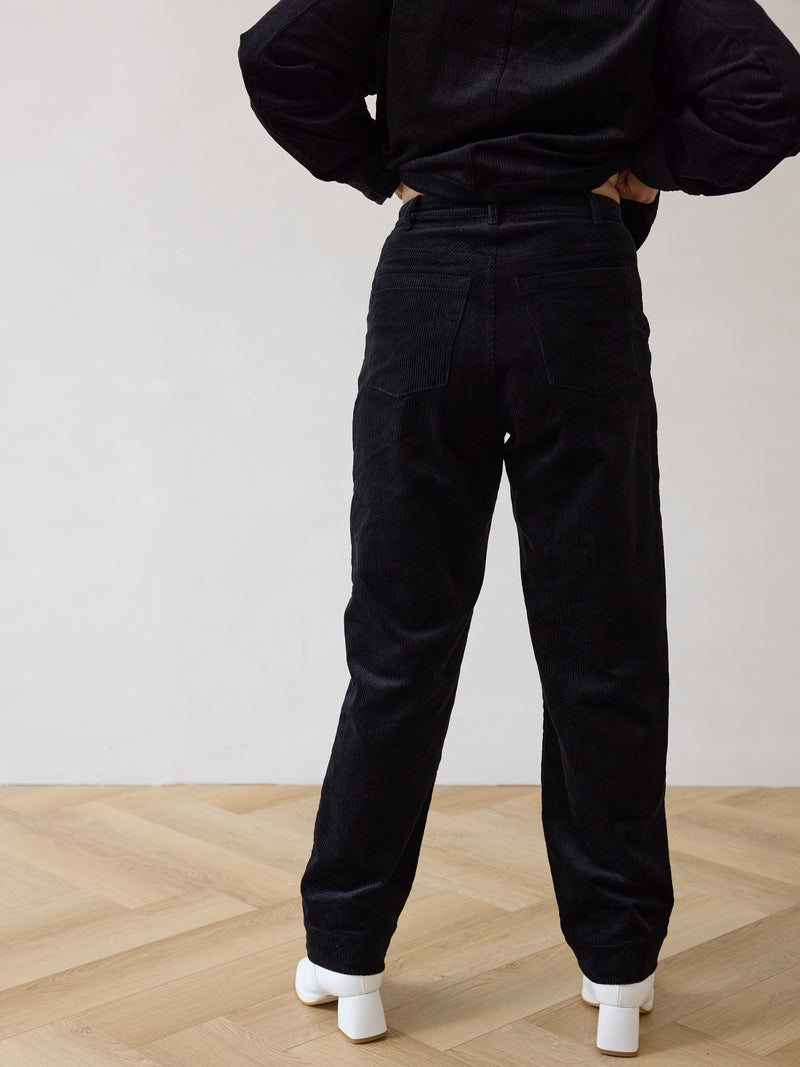 BLack Corduroy Straight leg pant made in Canada Free Label slow fashion