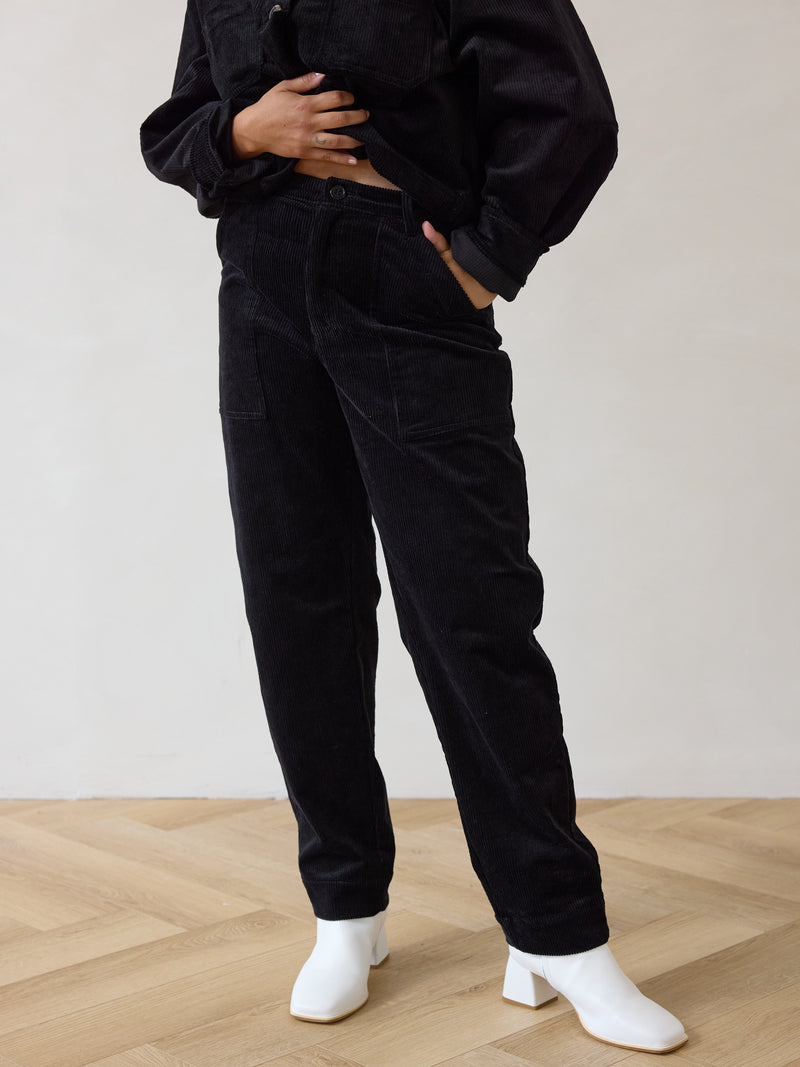 BLack Corduroy Straight leg pant made in Canada Free Label slow fashion