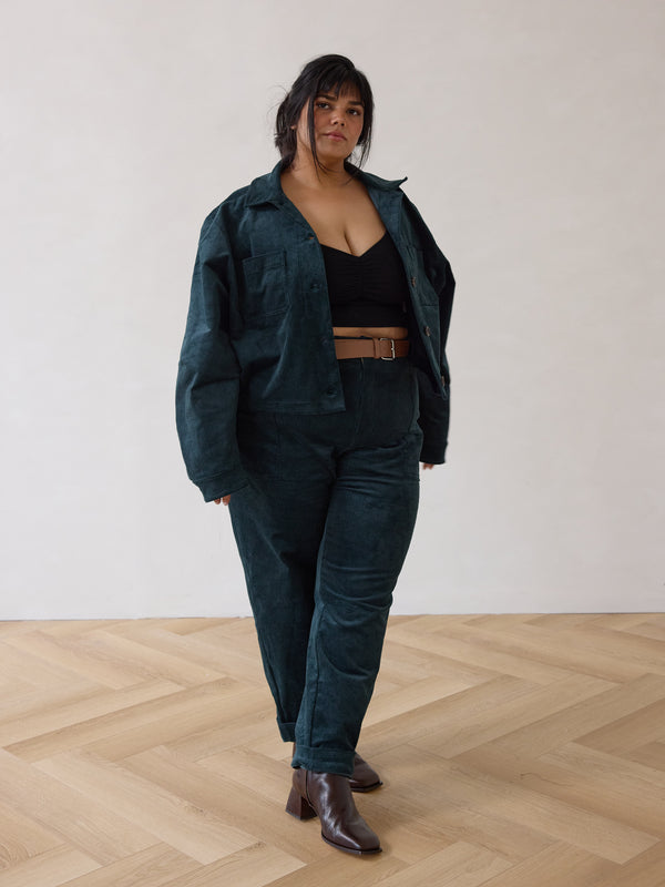 Free Label plus size corduroy crop jacket in emerald colour