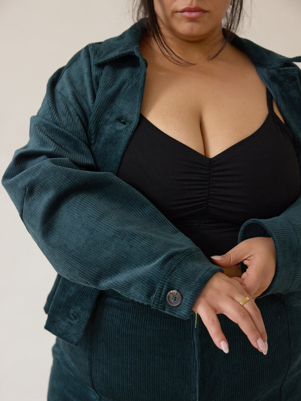 Free Label plus size corduroy crop jacket in emerald colour