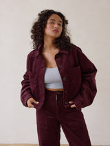 Free Label corduroy crop jacket in merlot colour ethical fashion