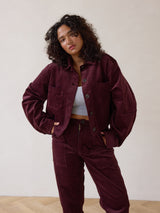 Free Label corduroy crop jacket in merlot colour ethical fashion