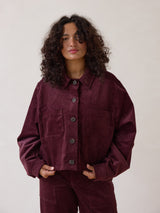 Free Label corduroy crop jacket in merlot colour ethical fashion