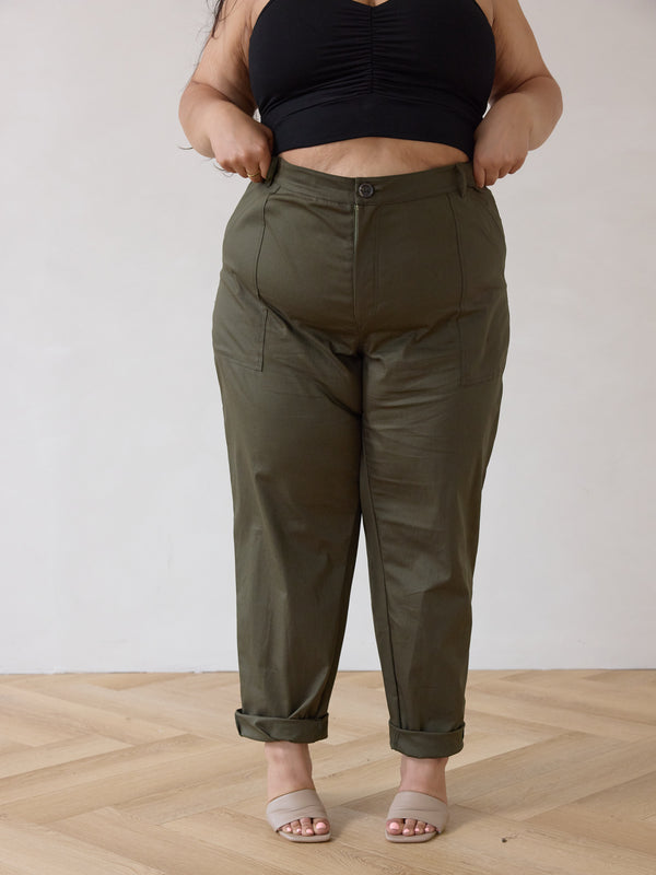 Free Label green cargo straight leg cotton pant plus size