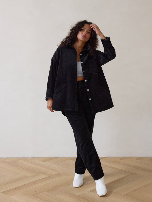 Black Corduroy Shacket, Free Label slow fashion ethically made cord jacket