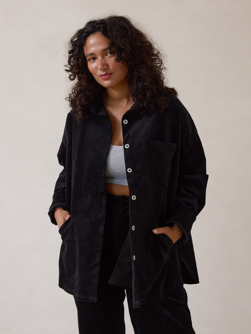 Black Corduroy Shacket, Free Label slow fashion ethically made cord jacket