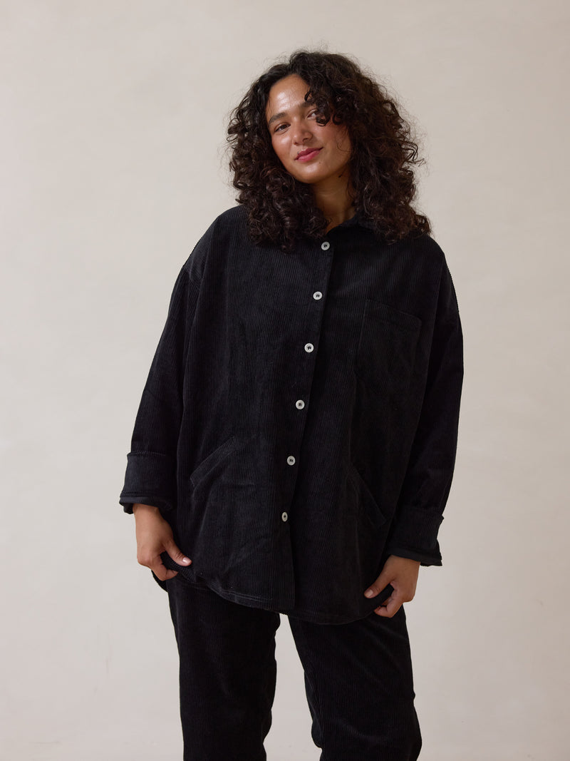 Black Corduroy Shacket, Free Label slow fashion ethically made cord jacket