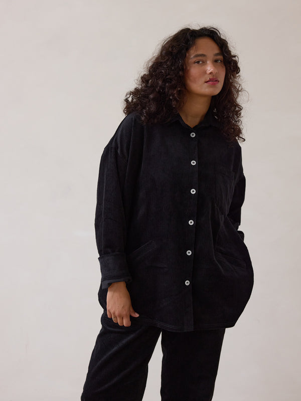 Black Corduroy Shacket, Free Label slow fashion ethically made cord jacket