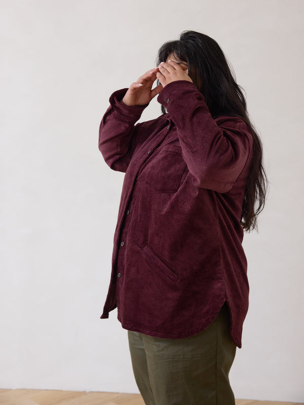 Free Label merlot jewel tone corduroy shacket, size inclusive plus size