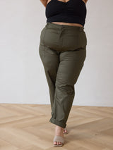 Free Label green cargo straight leg cotton pant plus size