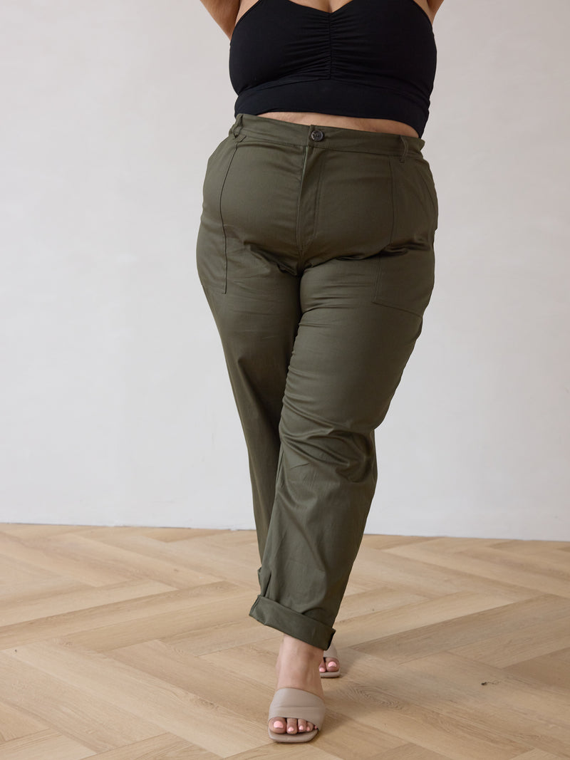 Free Label green cargo straight leg cotton pant plus size