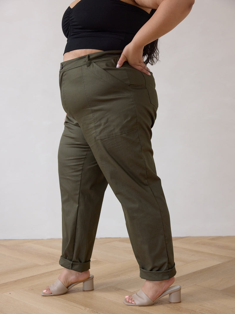 Free Label green cargo straight leg cotton pant plus size