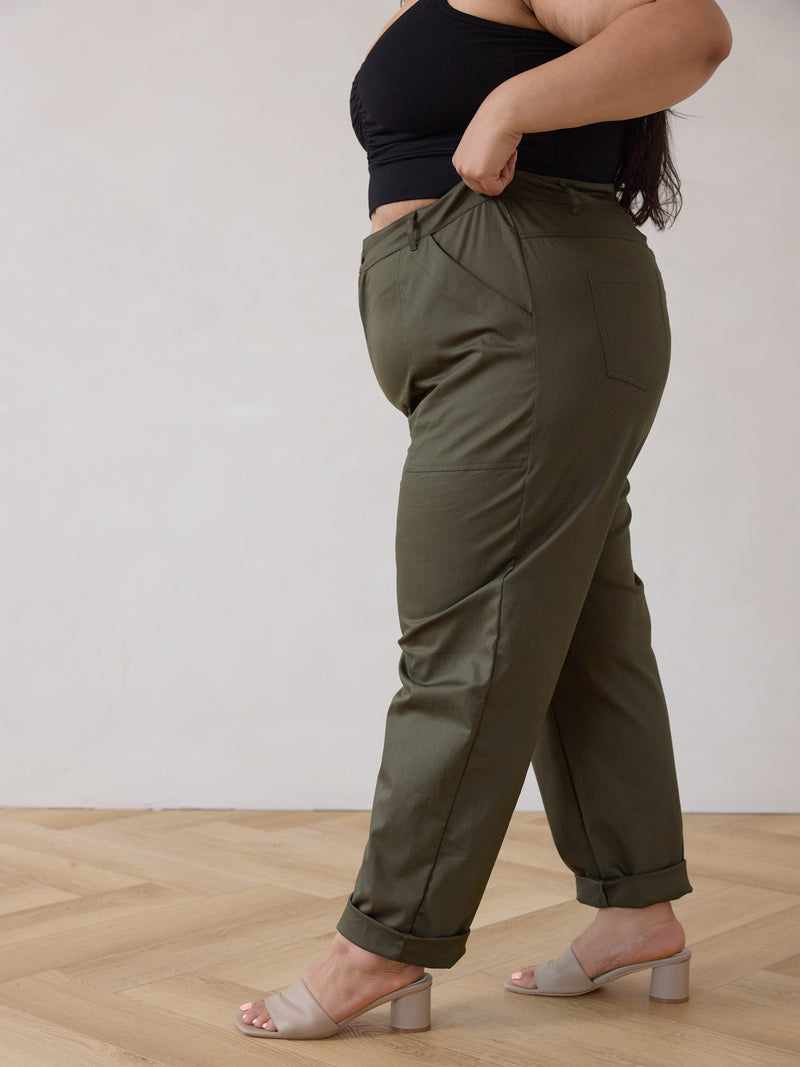 Free Label green cargo straight leg cotton pant plus size