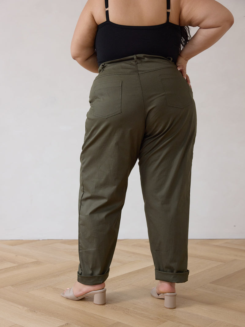 Free Label green cargo straight leg cotton pant plus size