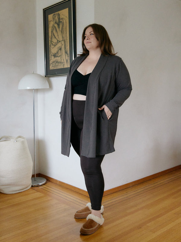 Diane Cardigan. Free Label french terry open cardigan. Ethically made organic and plus size friendly