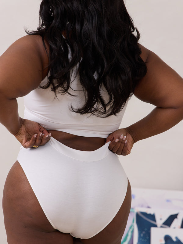 Canadian made bamboo white undies. Free Label kimmie