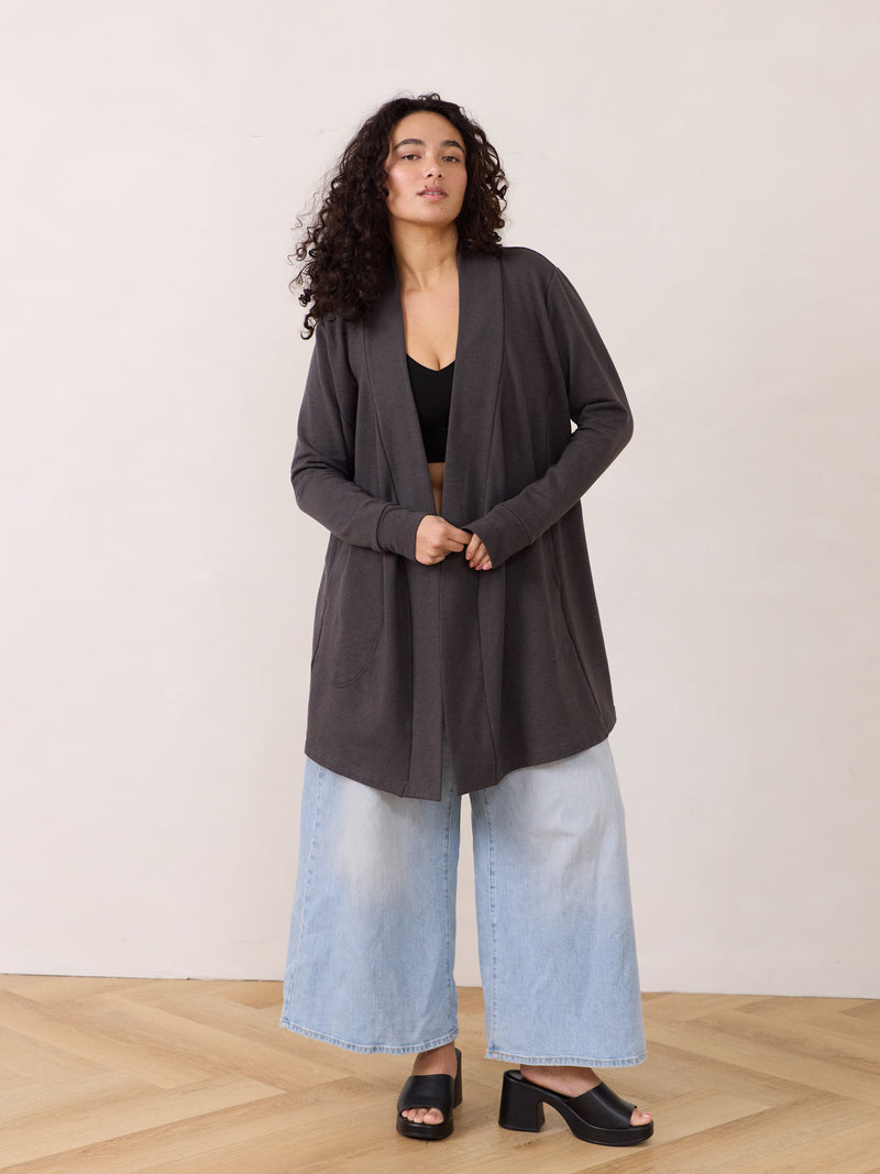 Diane Cardigan. Free Label french terry open cardigan. Ethically made organic and plus size friendly