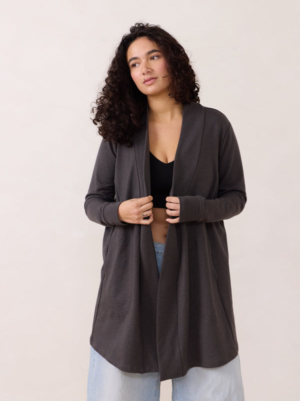 Diane Cardigan. Free Label french terry open cardigan. Ethically made organic and plus size friendly