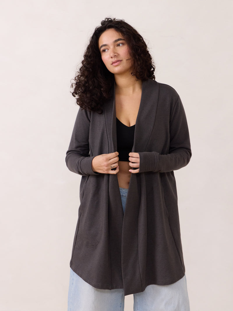 Diane Cardigan. Free Label french terry open cardigan. Ethically made organic and plus size friendly