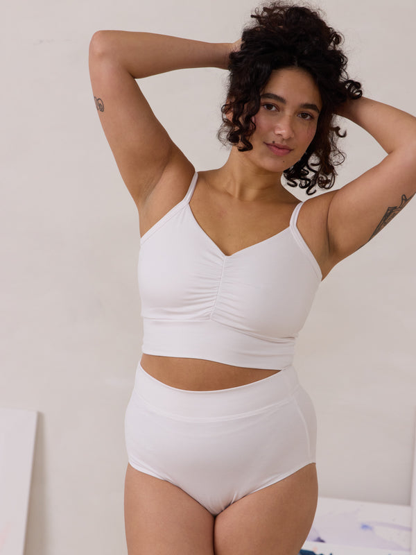 Canadian made high rise bamboo underwear, white Kealy undie by Free Label
