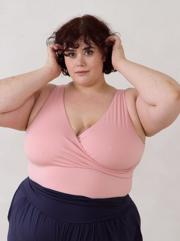 nursing friendly tank top built in bra - Free Label Dani Tank- pastel pink tank top made in canada with built in bra - made in canada matching sets - reversible tank top made in canada - canadian matching sets - ethical clothing made in canada 