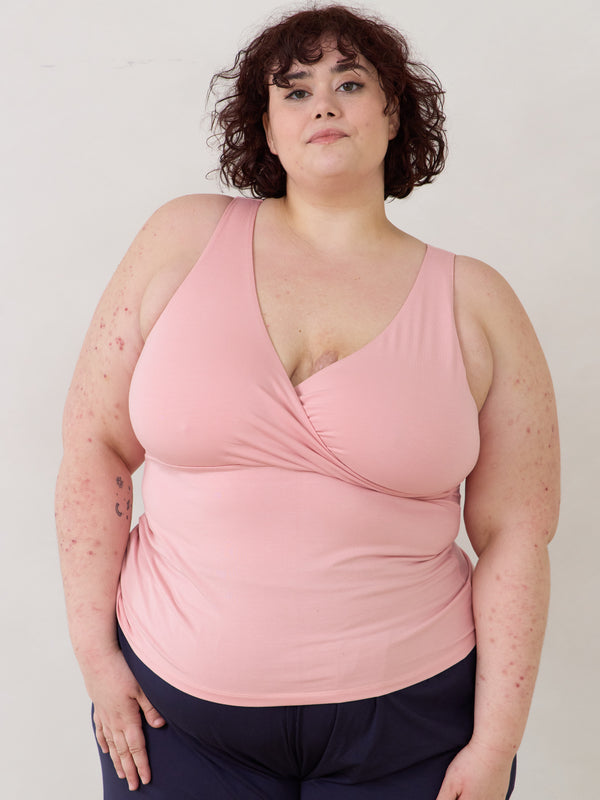 nursing friendly tank top built in bra - Free Label Dani Tank- pastel pink tank top made in canada with built in bra - made in canada matching sets - reversible tank top made in canada - canadian matching sets - ethical clothing made in canada 
