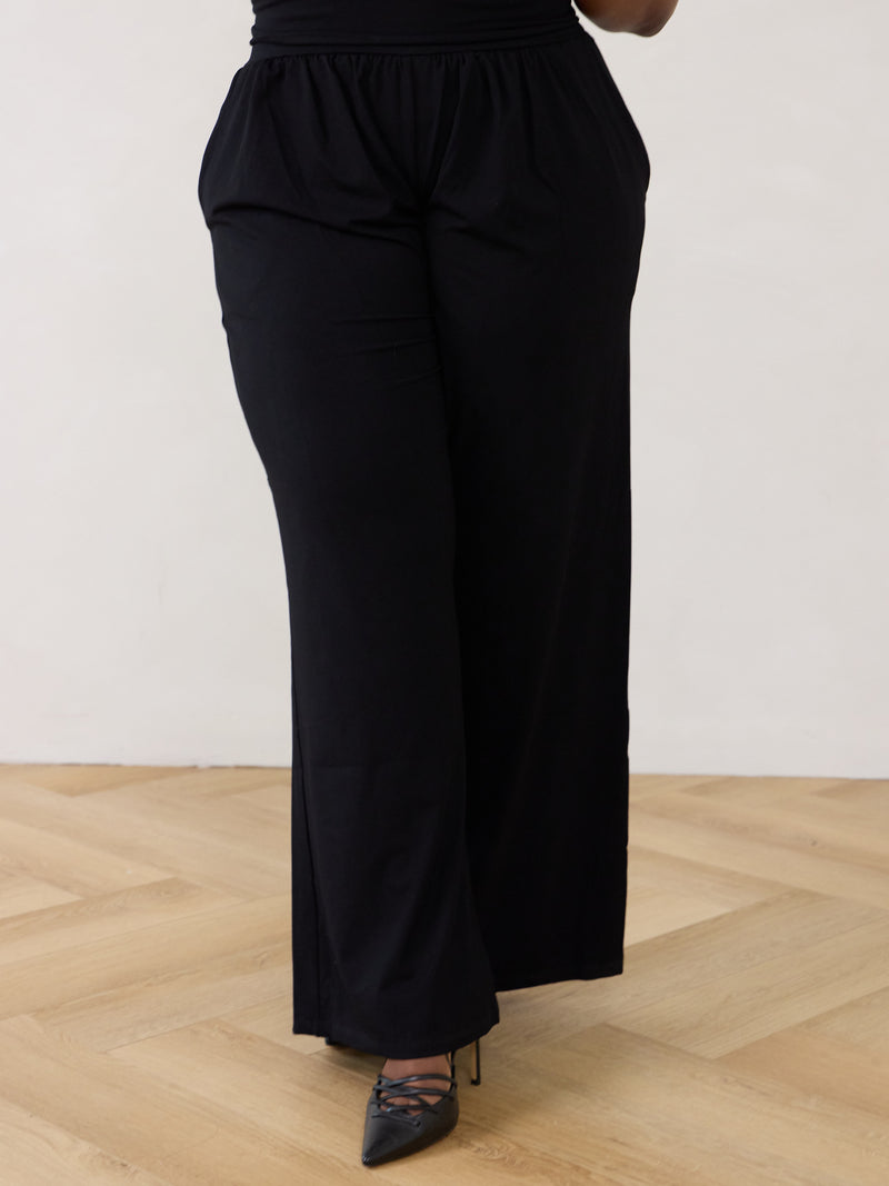 slow fashion Flowy Black wide leg pant comfortable black pant made in canada - ethical navy pant made in canada - made in canada sets - flowy black pant made in canada - matching black set made in canada