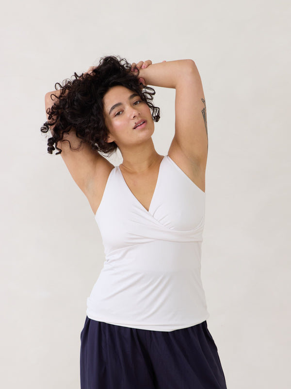 reversible slow fashion tank top built in bra - Free Label Dani Tank - white tank top made in canada with built in bra - made in canada matching sets - reversible tank top made in canada - canadian matching sets - ethical clothing made in canada 